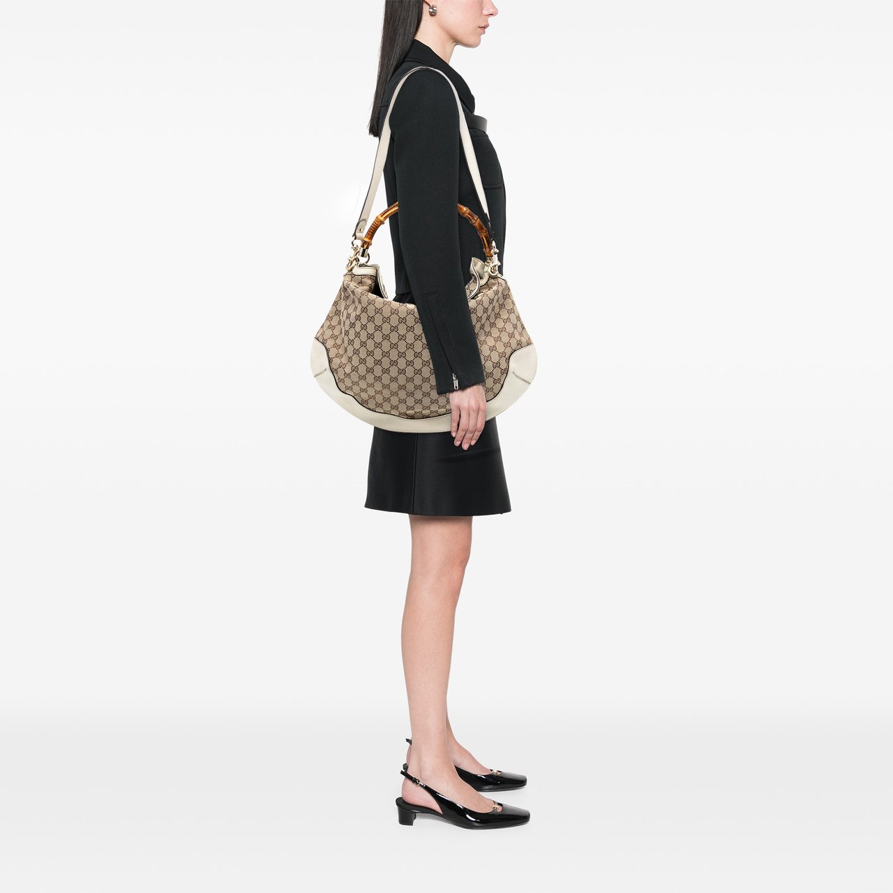 Gucci GG Canvas Peggy Bamboo Hobo Bruin