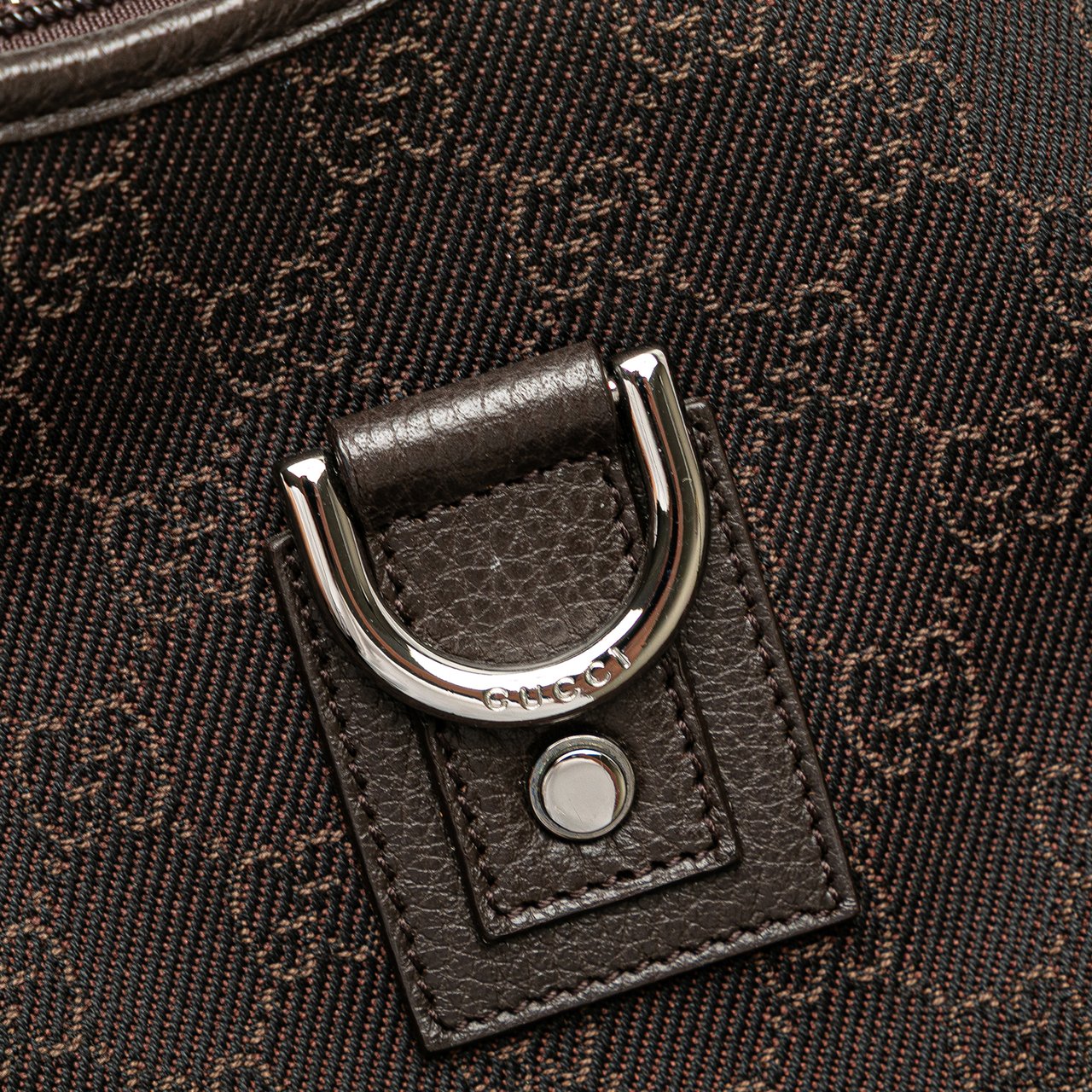 Gucci GG Denim Abbey D Ring Shoulder Bag Bruin