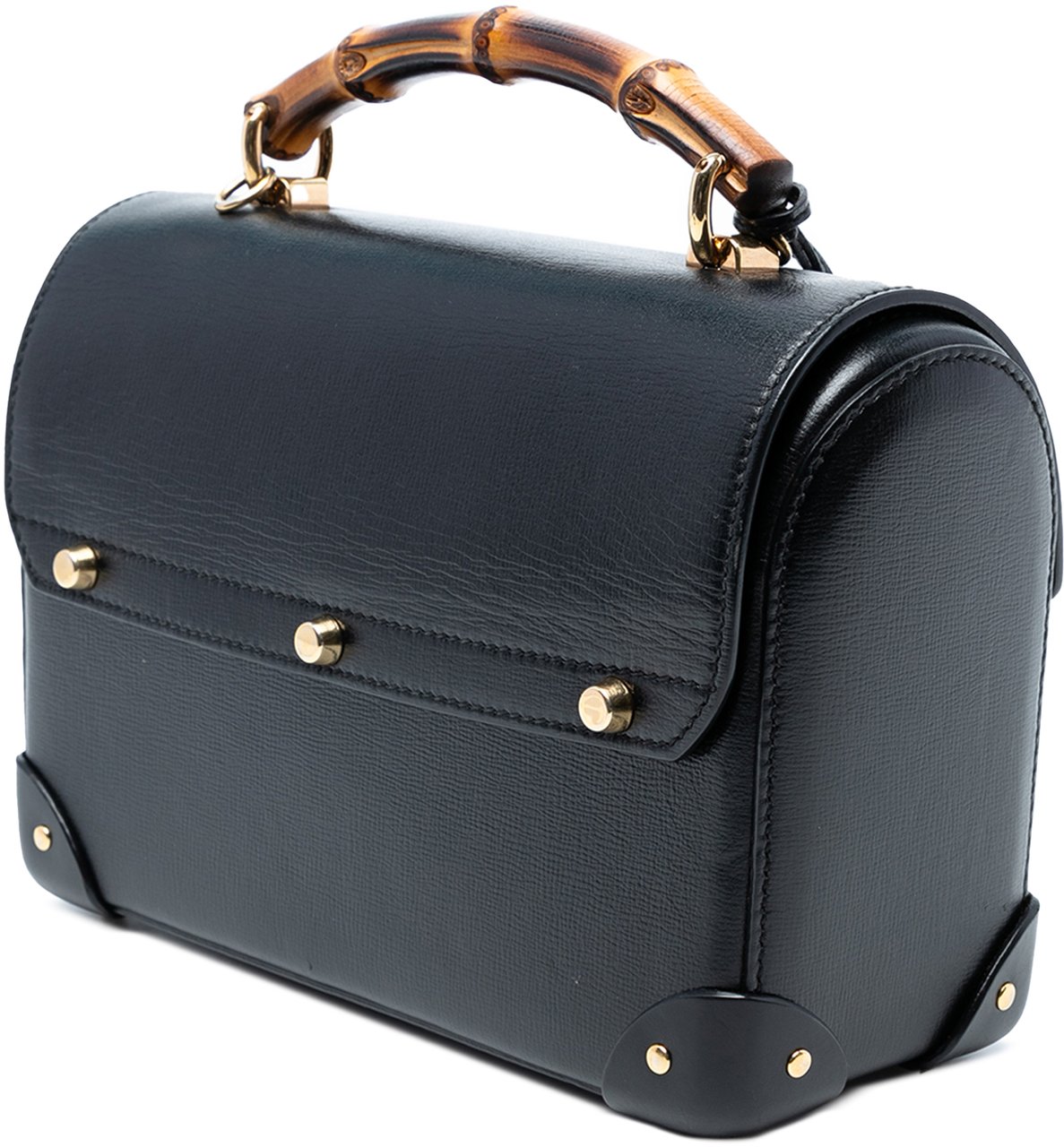 Gucci Small Leather Bamboo Padlock Satchel Zwart