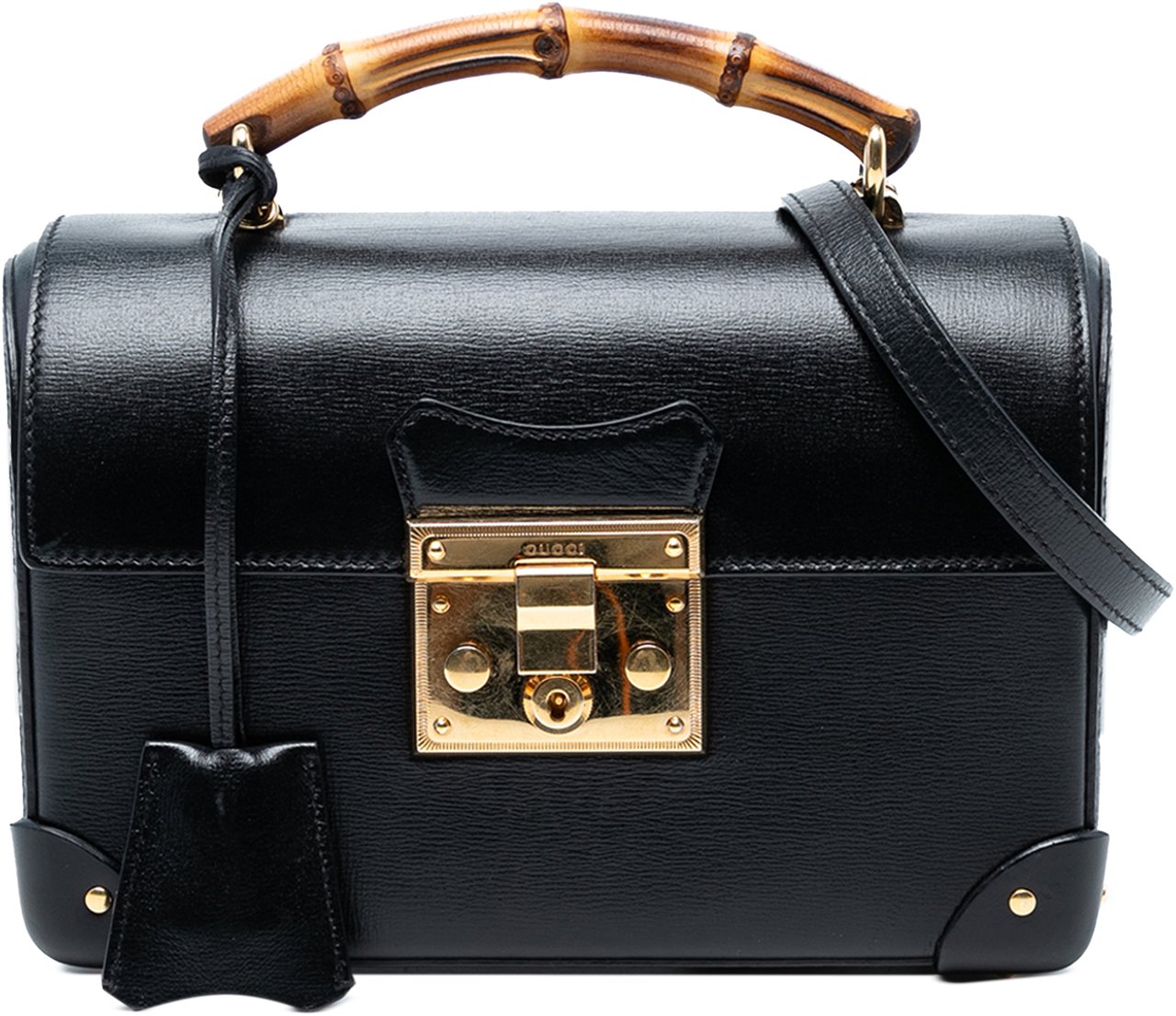 Gucci Small Leather Bamboo Padlock Satchel Zwart