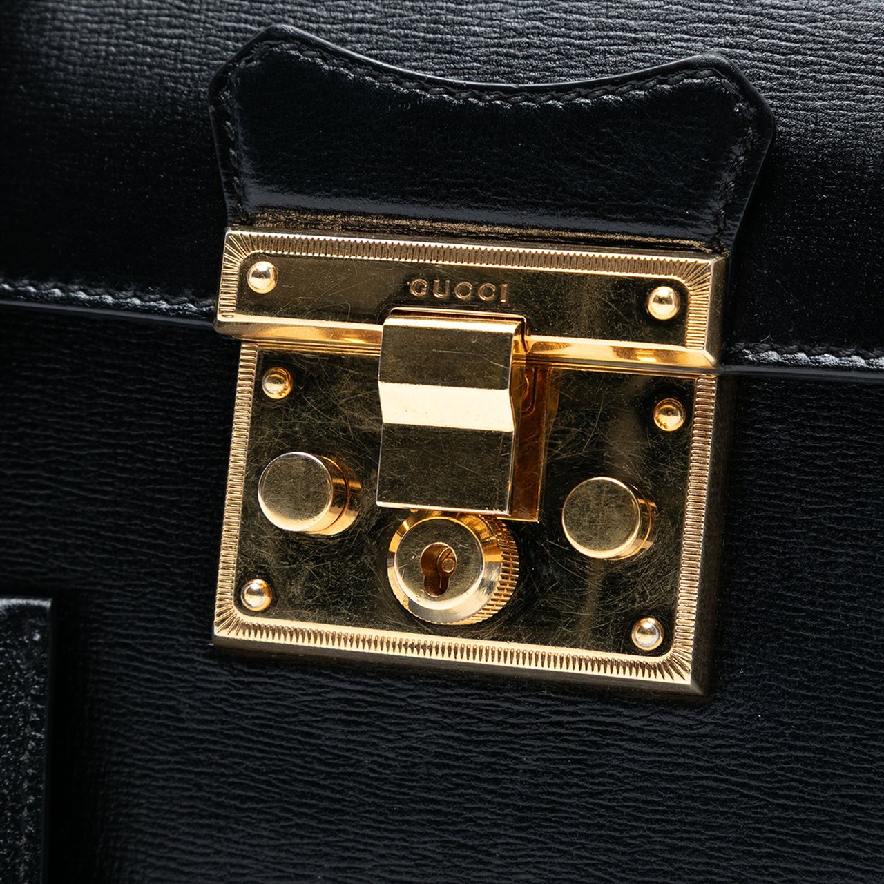 Gucci Small Leather Bamboo Padlock Satchel Zwart