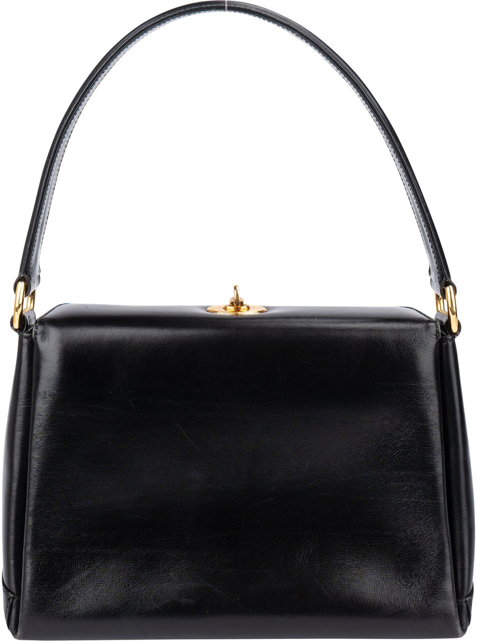 Gucci Gucci Black Leather Turnlock Handbag Zwart