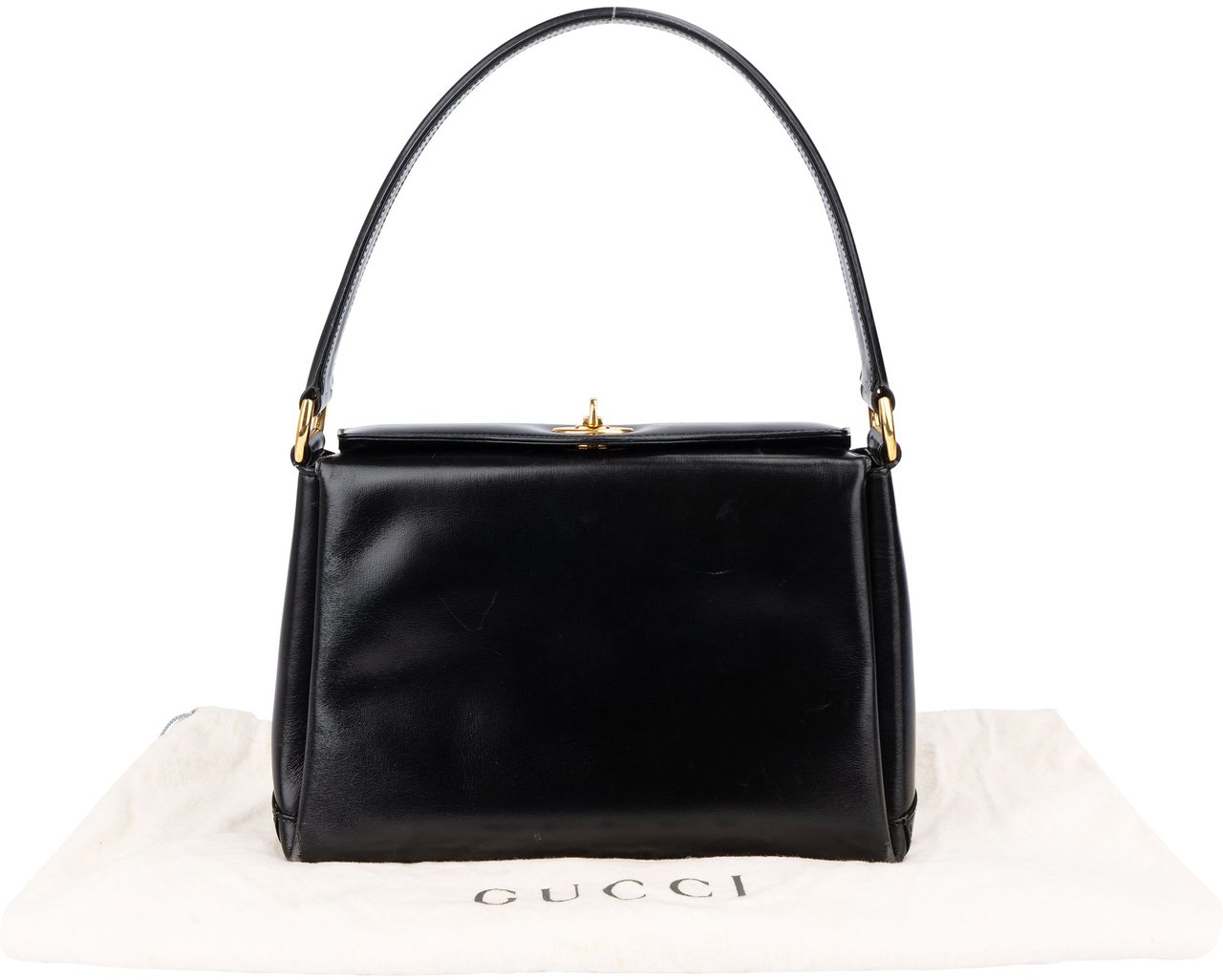 Gucci Gucci Black Leather Turnlock Handbag Zwart