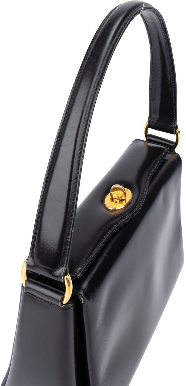 Gucci Gucci Black Leather Turnlock Handbag Zwart