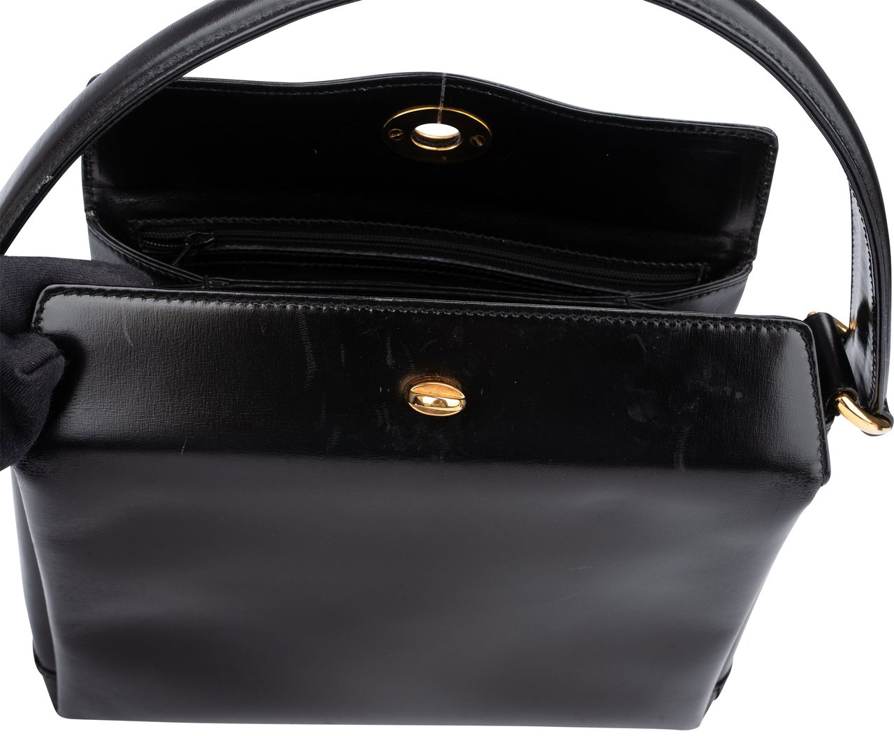 Gucci Gucci Black Leather Turnlock Handbag Zwart