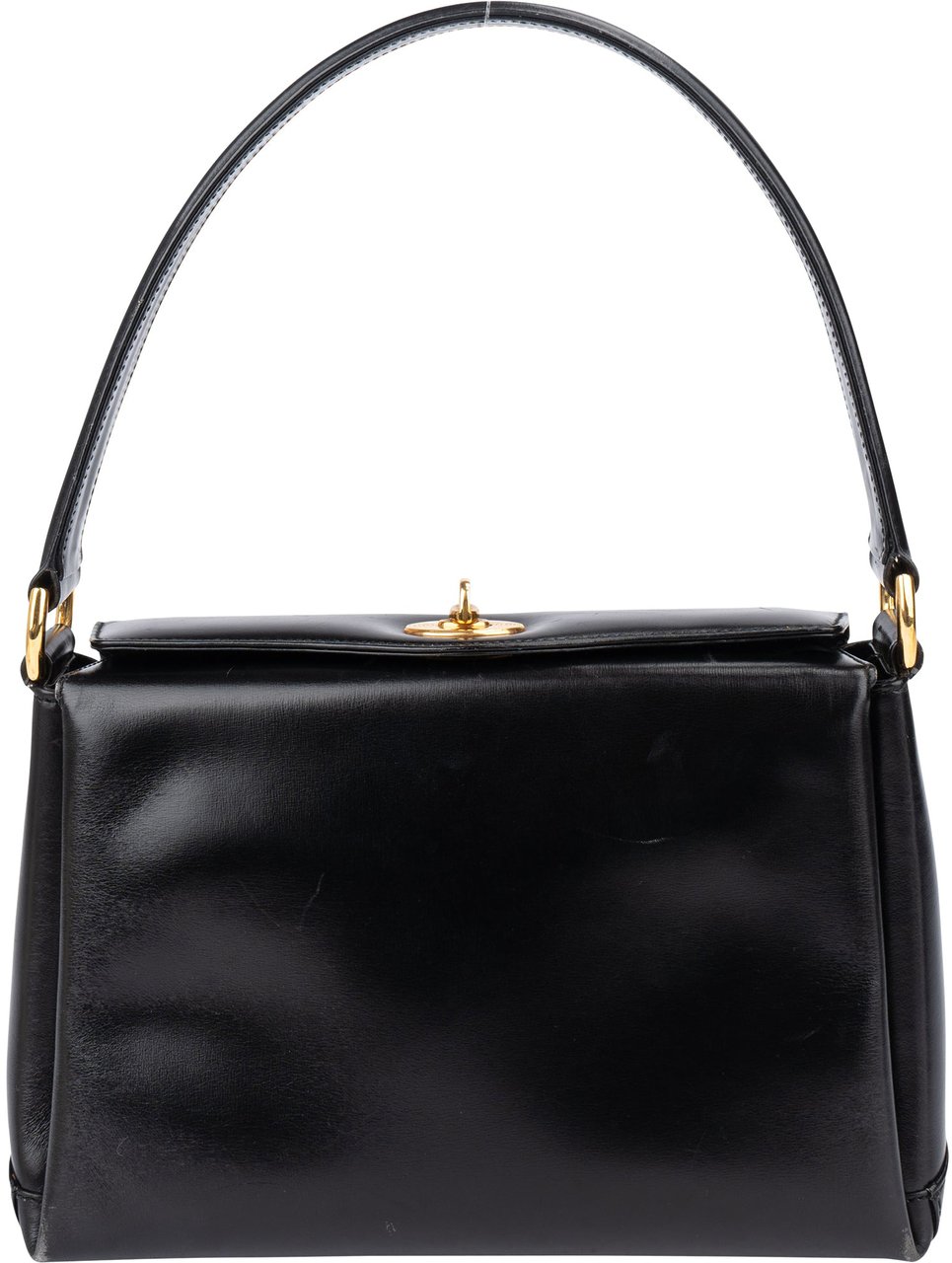 Gucci Gucci Black Leather Turnlock Handbag Zwart