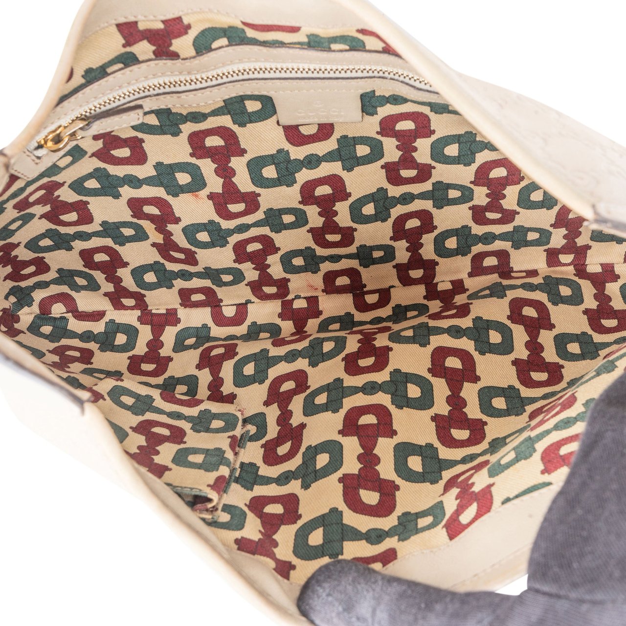 Gucci Gucci Leather GG Monogram Jackie Handbag Wit