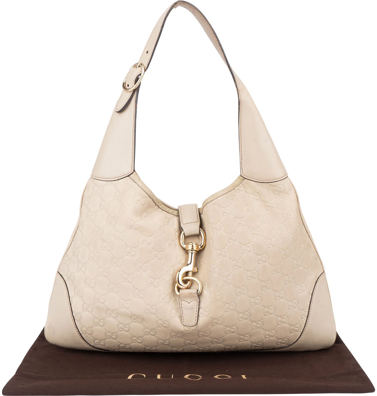Gucci Gucci Leather GG Monogram Jackie Handbag Wit