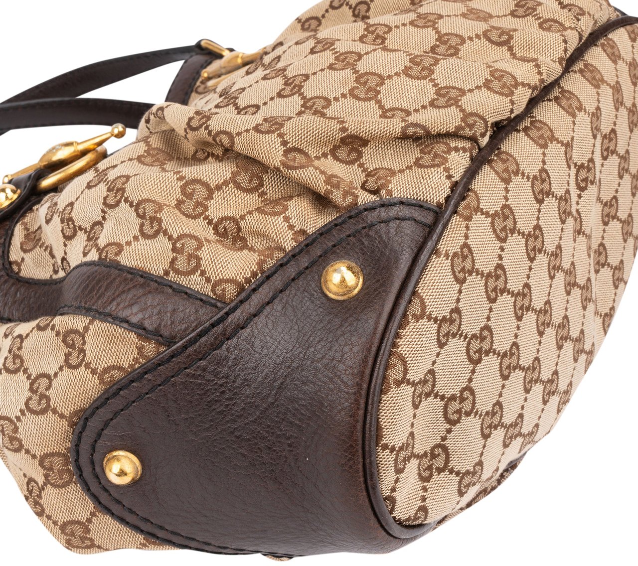 Gucci Gucci GG Monogram Horsebit Handbag Bruin