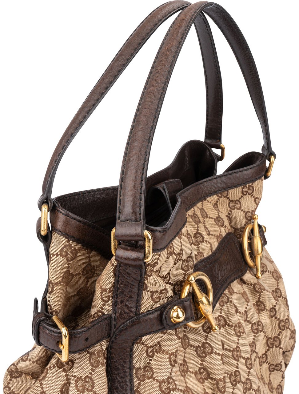 Gucci Gucci GG Monogram Horsebit Handbag Bruin