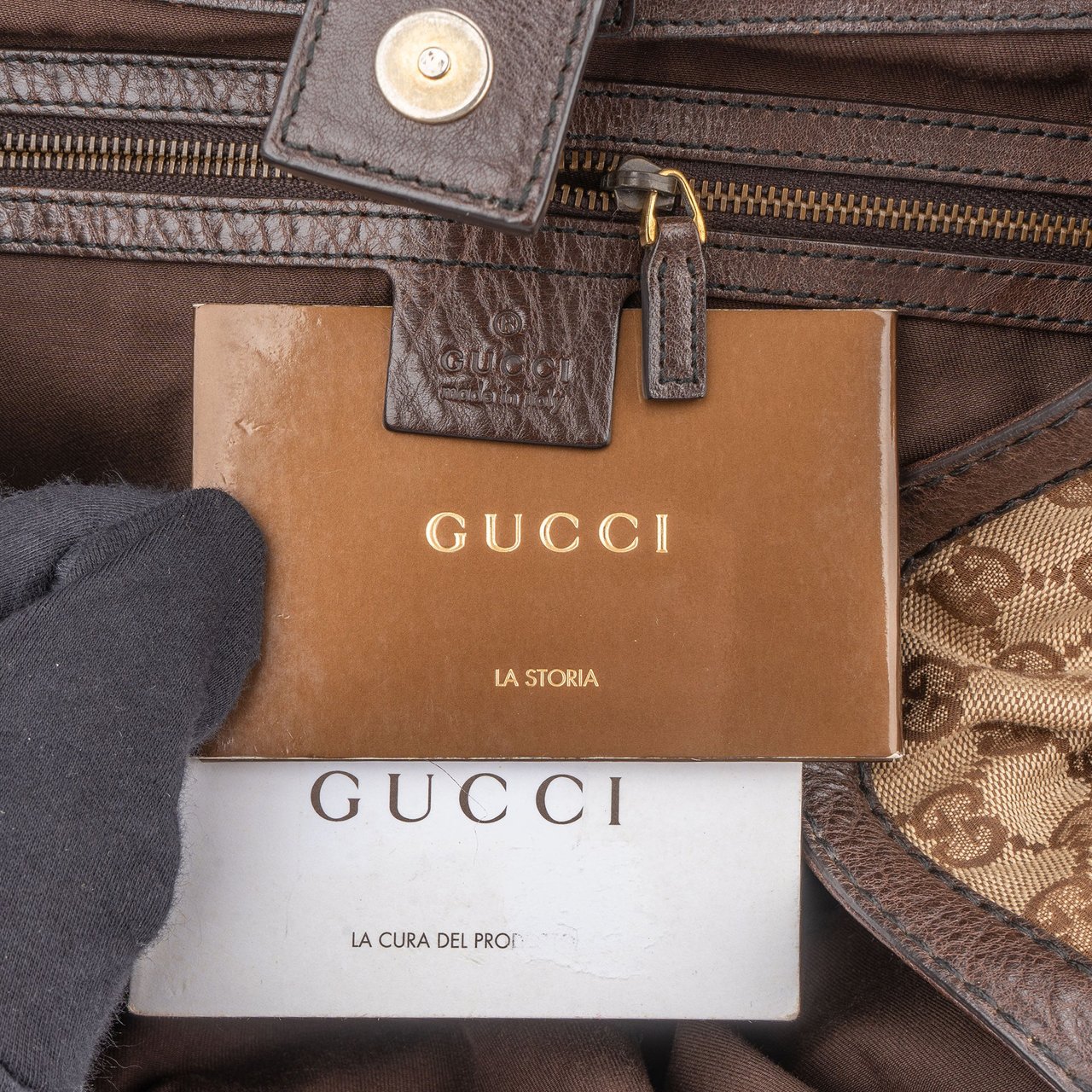 Gucci Gucci GG Monogram Horsebit Handbag Bruin