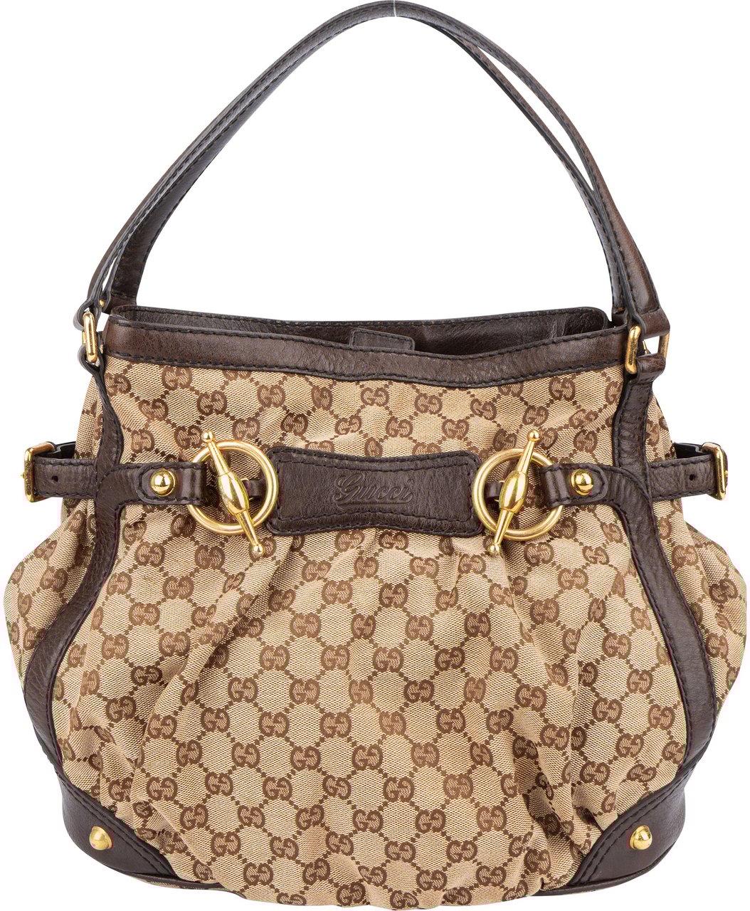 Gucci Gucci GG Monogram Horsebit Handbag Bruin