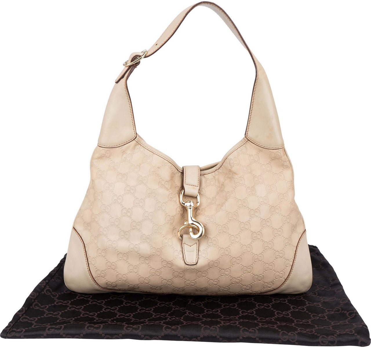 Gucci Gucci Leather GG Monogram Jackie Handbag Wit