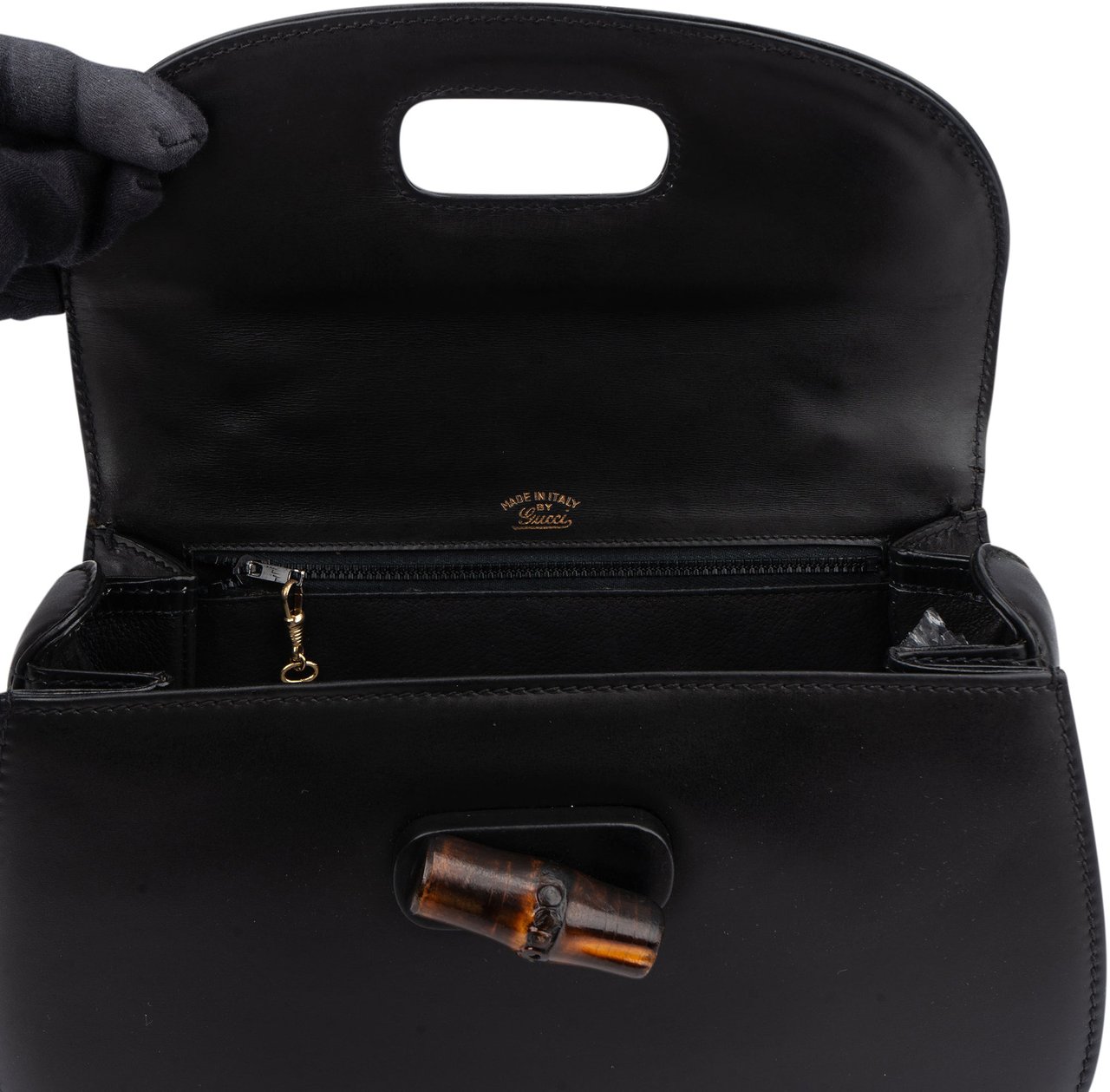Gucci Gucci Black Leather Bamboo Handbag Zwart