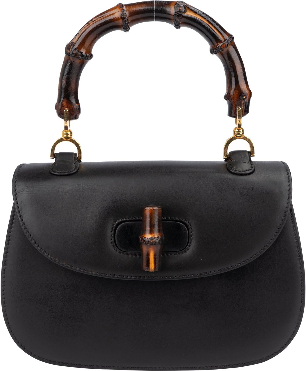 Gucci Gucci Black Leather Bamboo Handbag Zwart