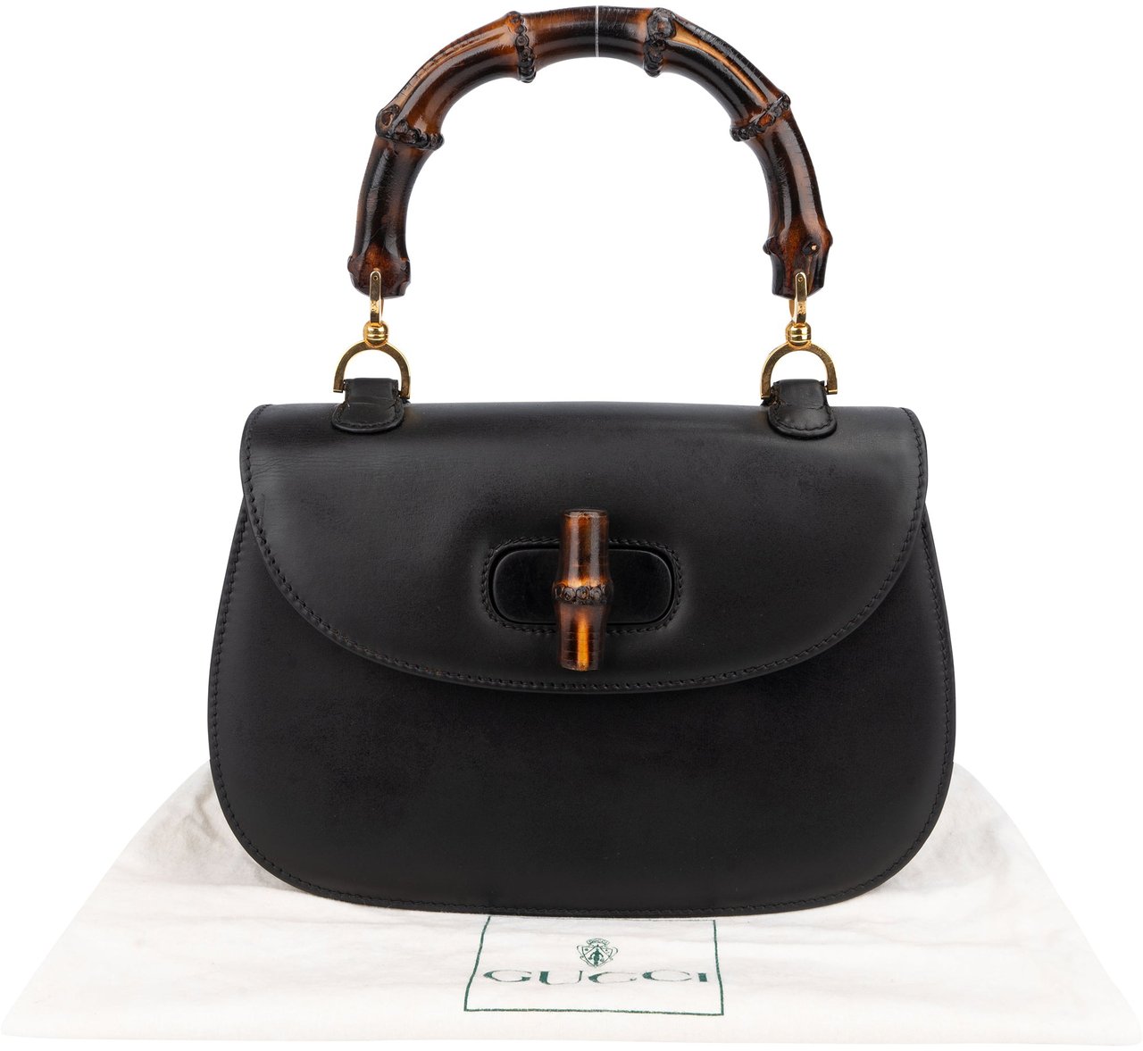 Gucci Gucci Black Leather Bamboo Handbag Zwart