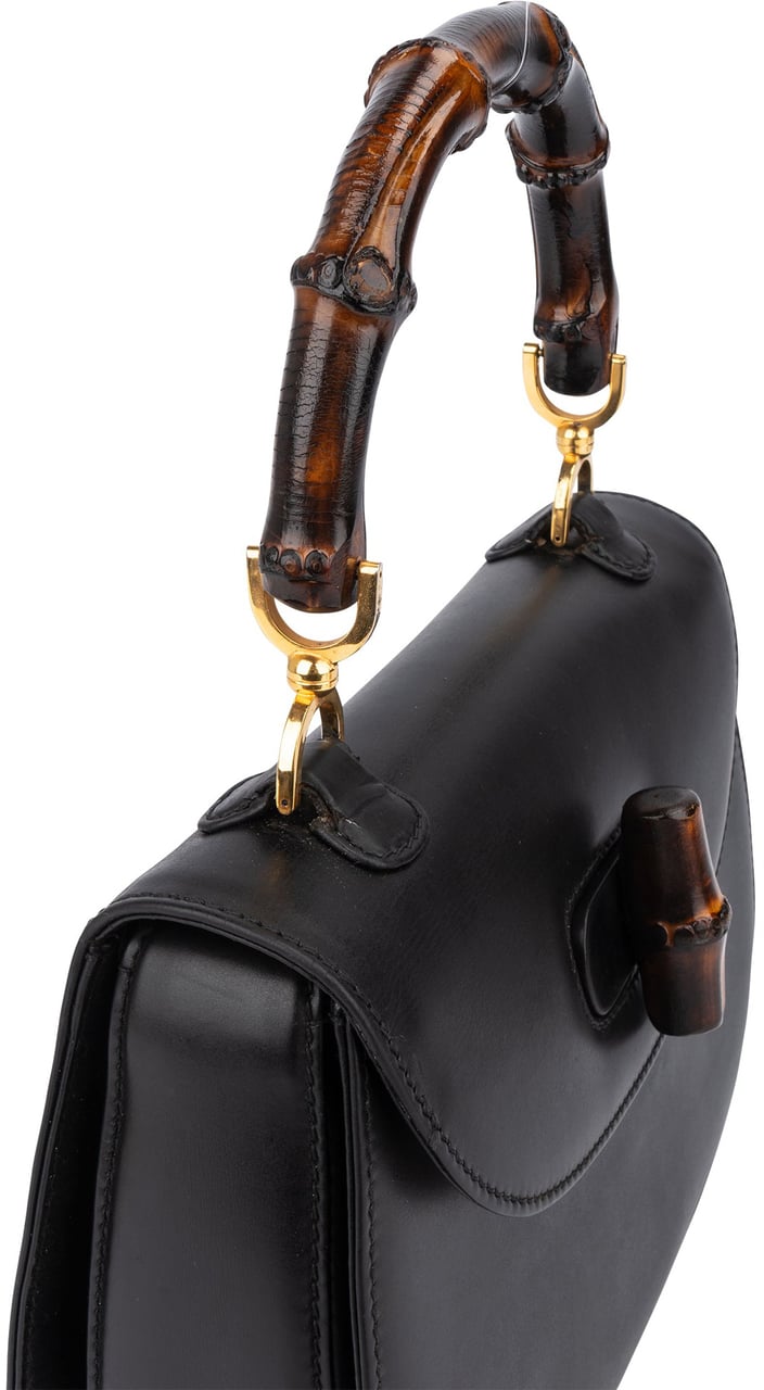 Gucci Gucci Black Leather Bamboo Handbag Zwart