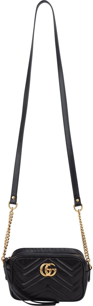 Gucci Gucci Leather GG Marmont Crossbody Bag Zwart