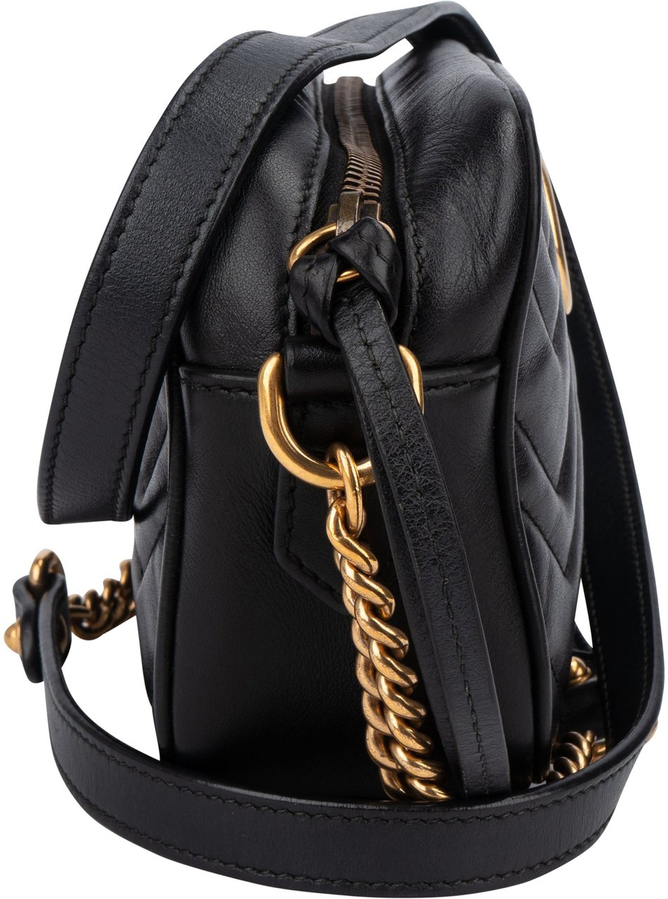 Gucci Gucci Leather GG Marmont Crossbody Bag Zwart