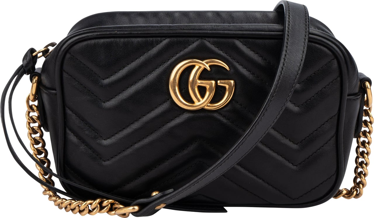 Gucci Gucci Leather GG Marmont Crossbody Bag Zwart