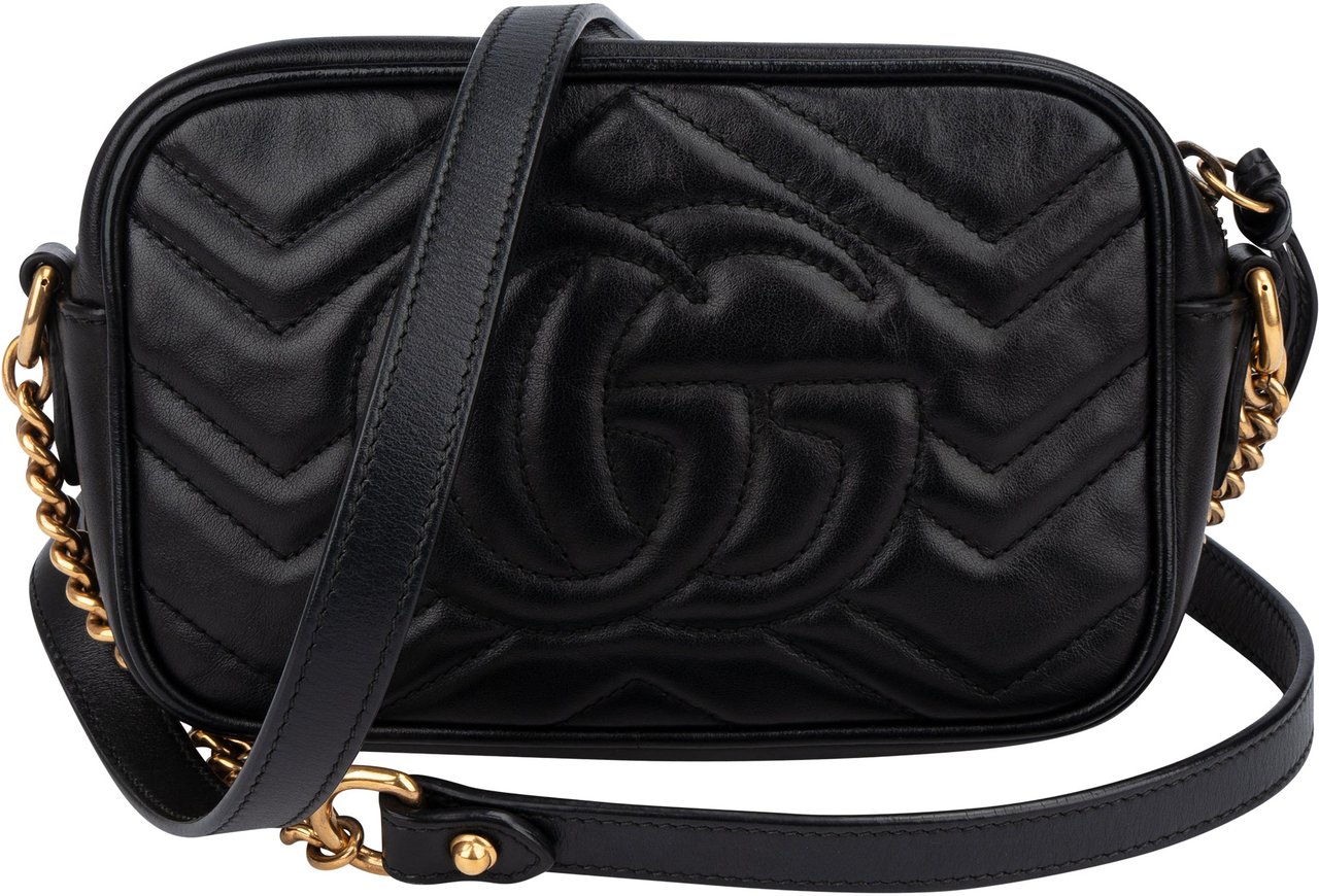 Gucci Gucci Leather GG Marmont Crossbody Bag Zwart