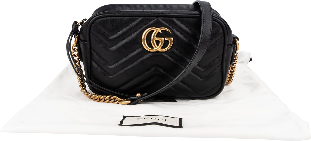 Gucci Gucci Leather GG Marmont Crossbody Bag Zwart