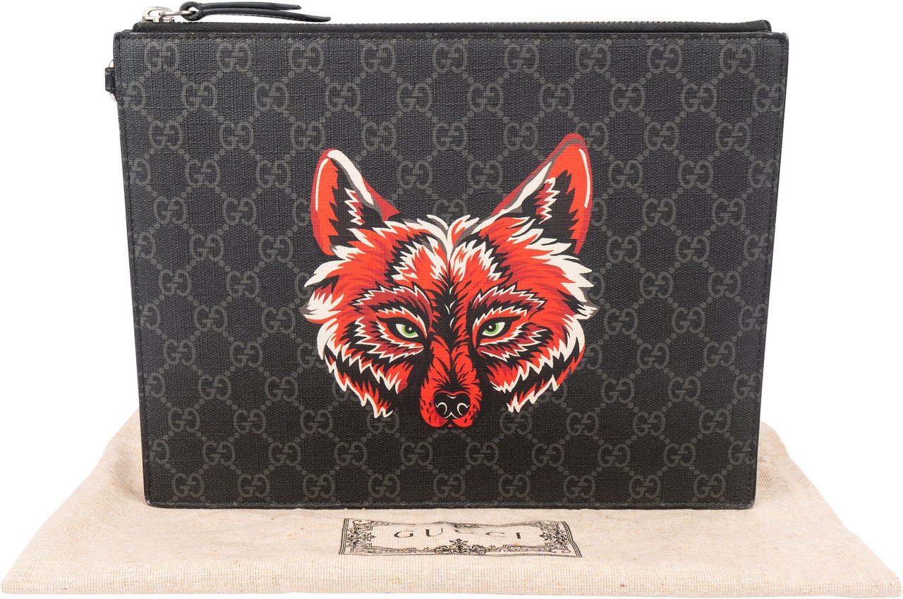 Gucci Gucci GG Monogram Wolf Clutch Zwart