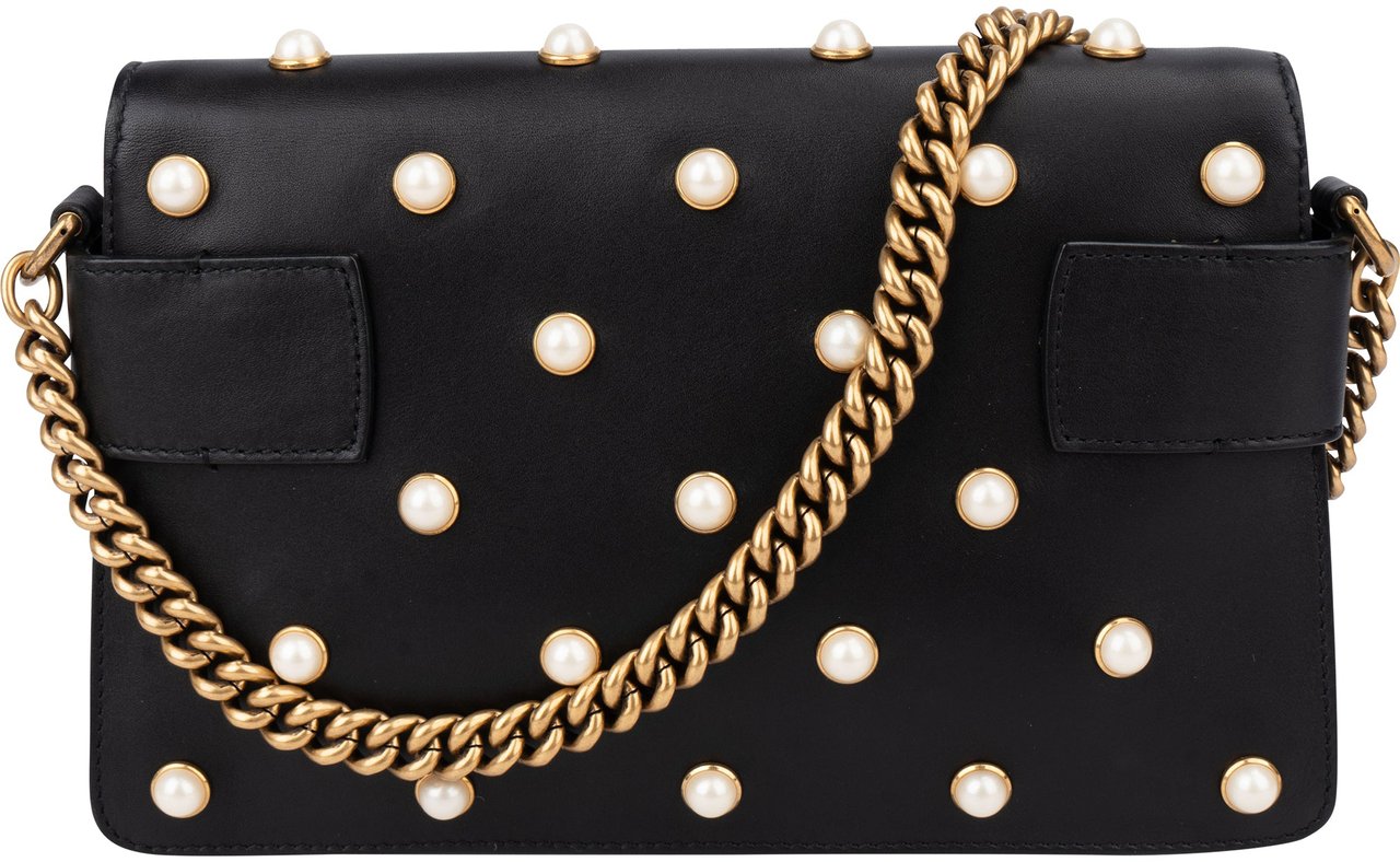 Gucci Gucci Black Leather Queen Margaret Bee Shoulder Bag Zwart
