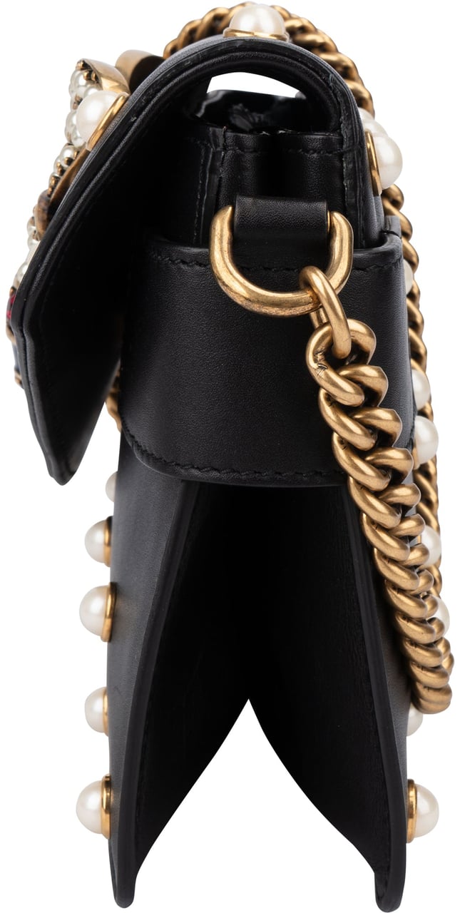 Gucci Gucci Black Leather Queen Margaret Bee Shoulder Bag Zwart