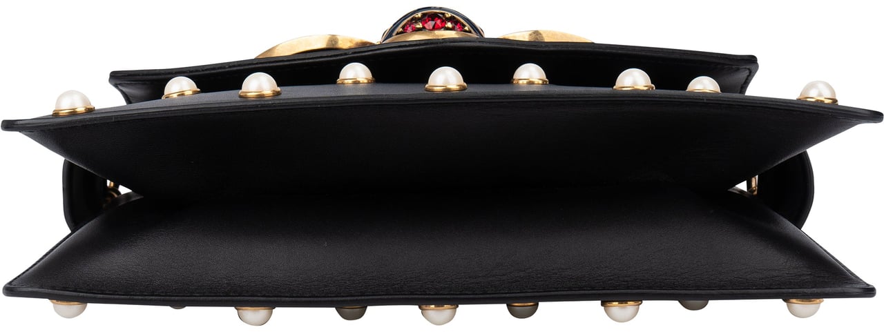 Gucci Gucci Black Leather Queen Margaret Bee Shoulder Bag Zwart