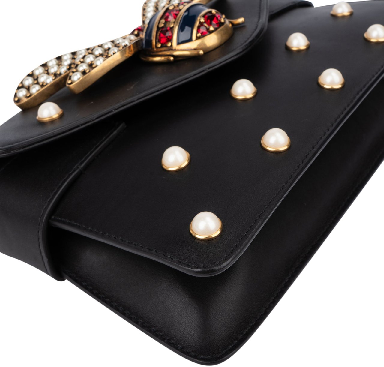 Gucci Gucci Black Leather Queen Margaret Bee Shoulder Bag Zwart