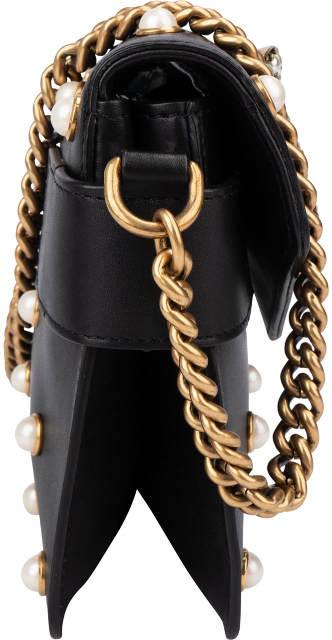 Gucci Gucci Black Leather Queen Margaret Bee Shoulder Bag Zwart