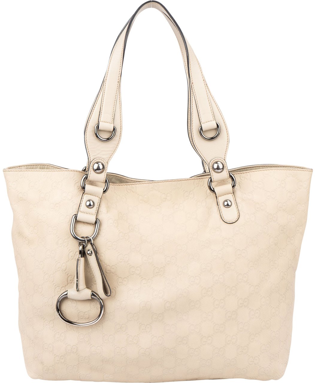 Gucci Gucci Leather GG Monogram Horsebit Handbag Wit