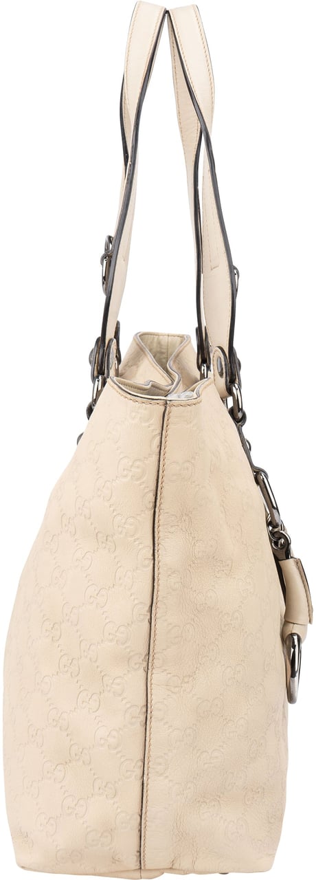 Gucci Gucci Leather GG Monogram Horsebit Handbag Wit