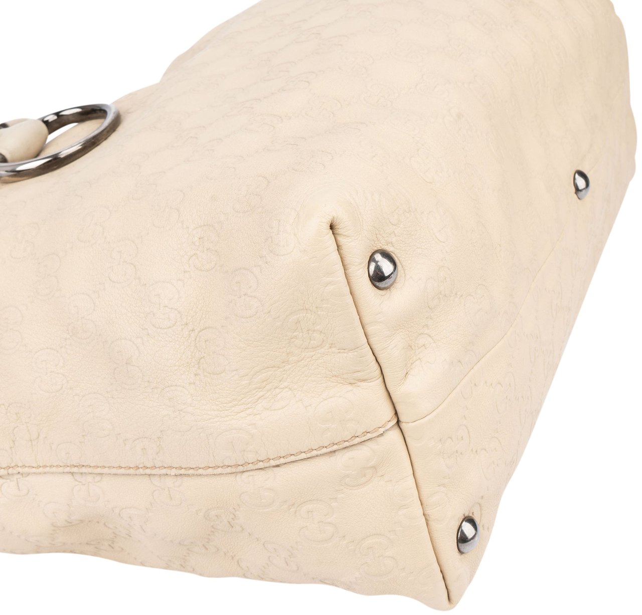 Gucci Gucci Leather GG Monogram Horsebit Handbag Wit