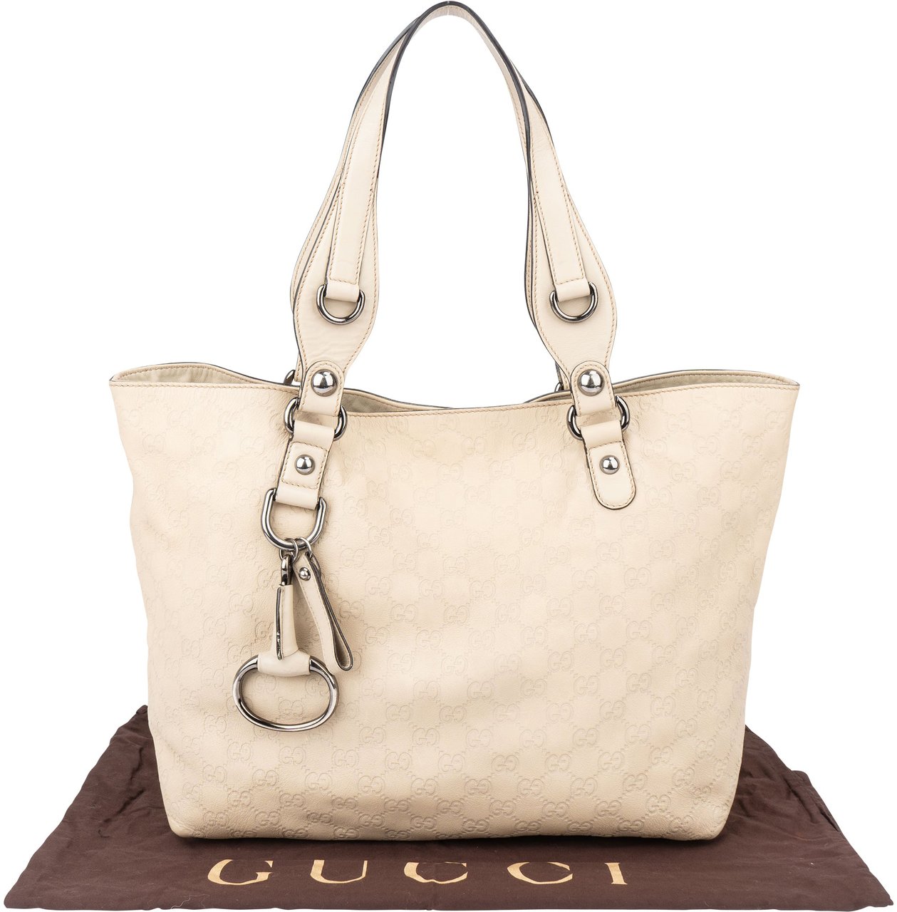Gucci Gucci Leather GG Monogram Horsebit Handbag Wit