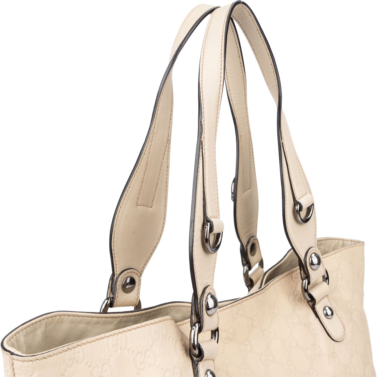 Gucci Gucci Leather GG Monogram Horsebit Handbag Wit