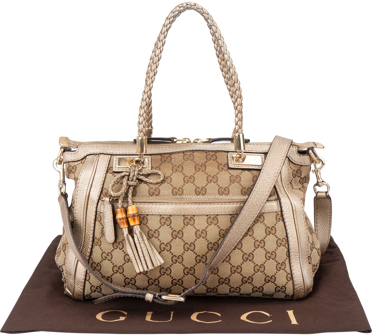 Gucci Gucci GG Monogram Bamboo Handbag Bruin