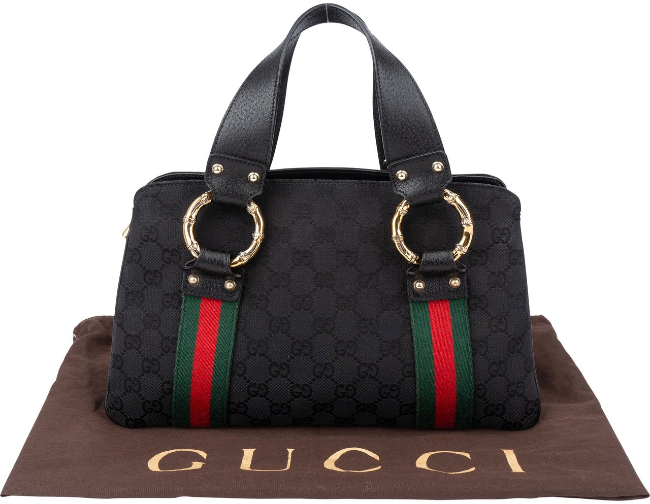 Gucci GG Monogram Bamboo Handbag Zwart