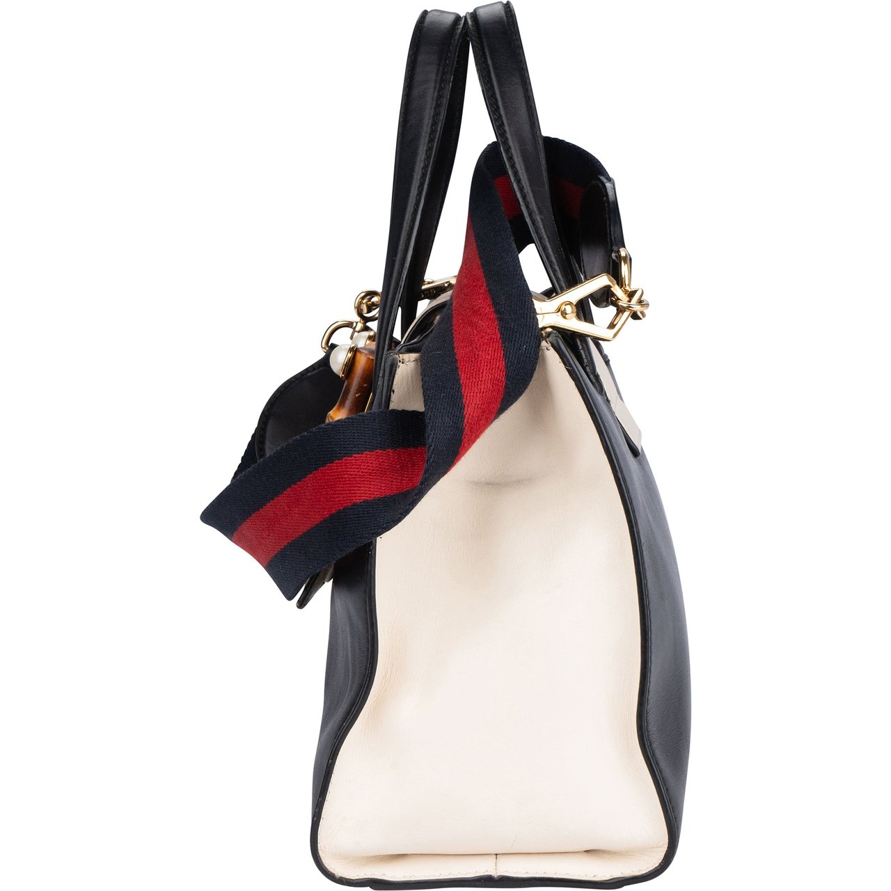 Gucci Gucci Bicolor Calfskin Bamboo Buckle Handbag Divers