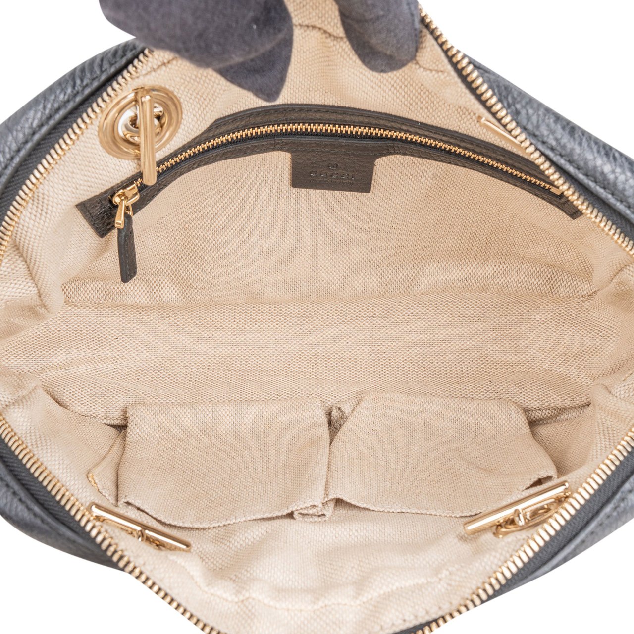 Gucci Gucci Black Leather CC Soho Shoulder Bag Zwart