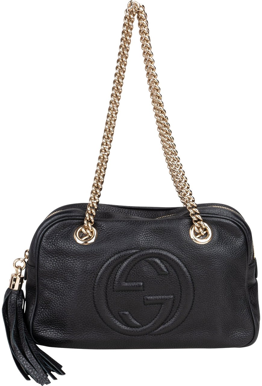 Gucci Gucci Black Leather CC Soho Shoulder Bag Zwart