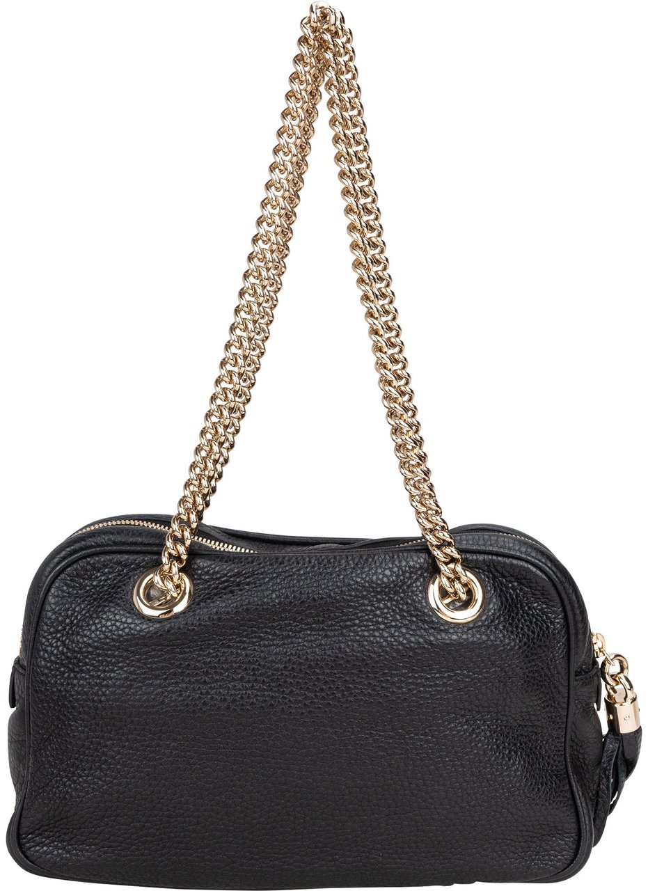 Gucci Gucci Black Leather CC Soho Shoulder Bag Zwart