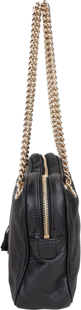 Gucci Gucci Black Leather CC Soho Shoulder Bag Zwart