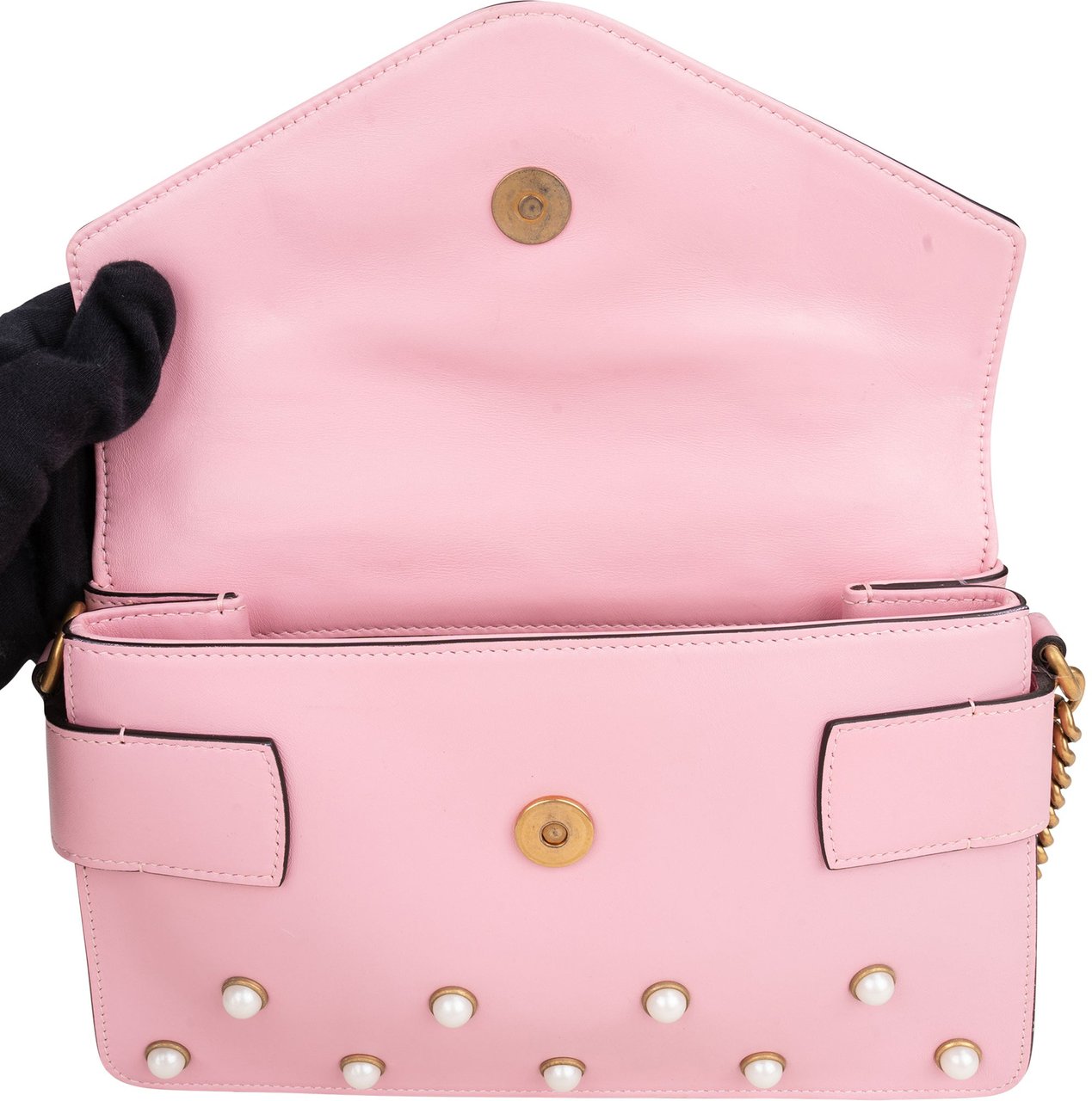 Gucci Gucci Pink Leather Queen Margaret Bee Shoulder Bag Roze