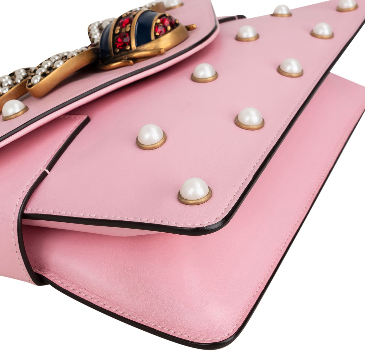 Gucci Gucci Pink Leather Queen Margaret Bee Shoulder Bag Roze