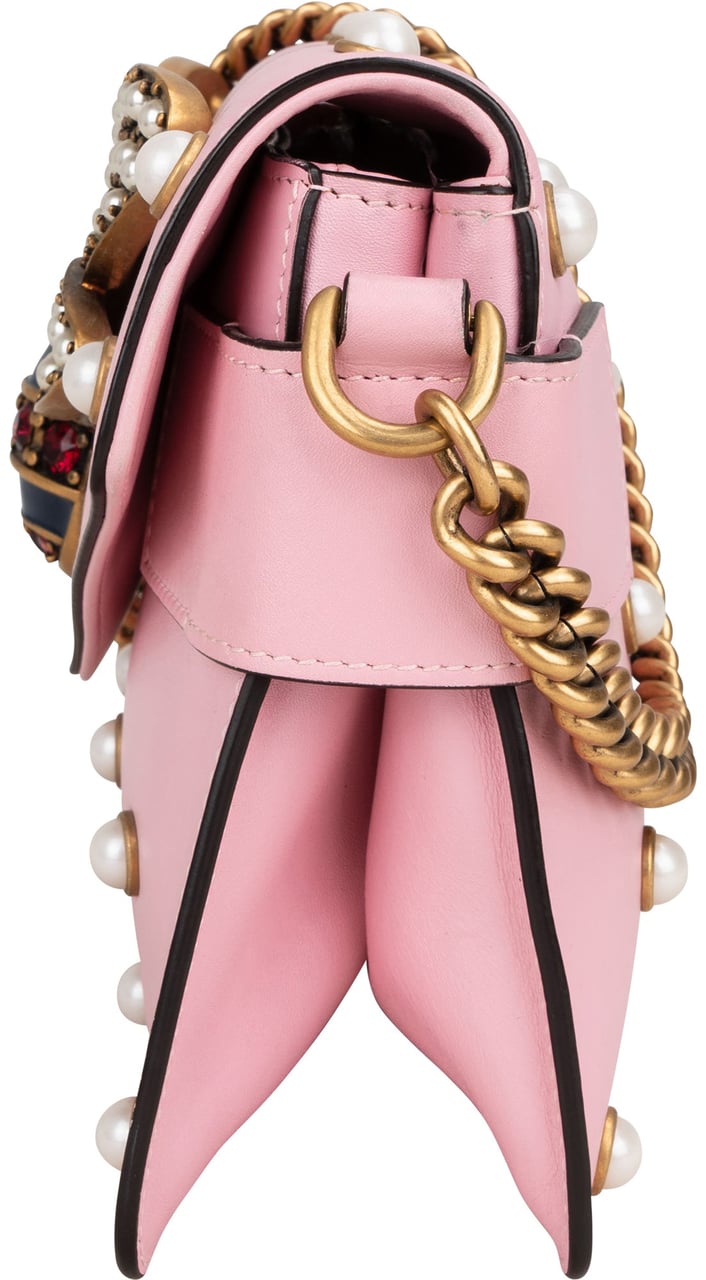 Gucci Gucci Pink Leather Queen Margaret Bee Shoulder Bag Roze