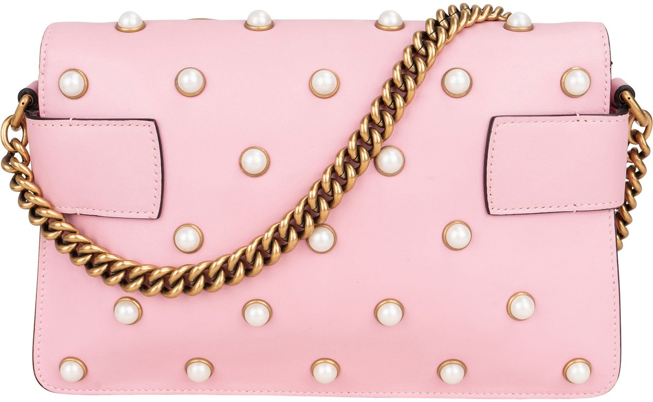 Gucci Gucci Pink Leather Queen Margaret Bee Shoulder Bag Roze