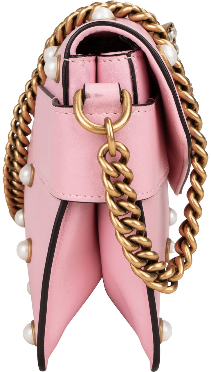 Gucci Gucci Pink Leather Queen Margaret Bee Shoulder Bag Roze