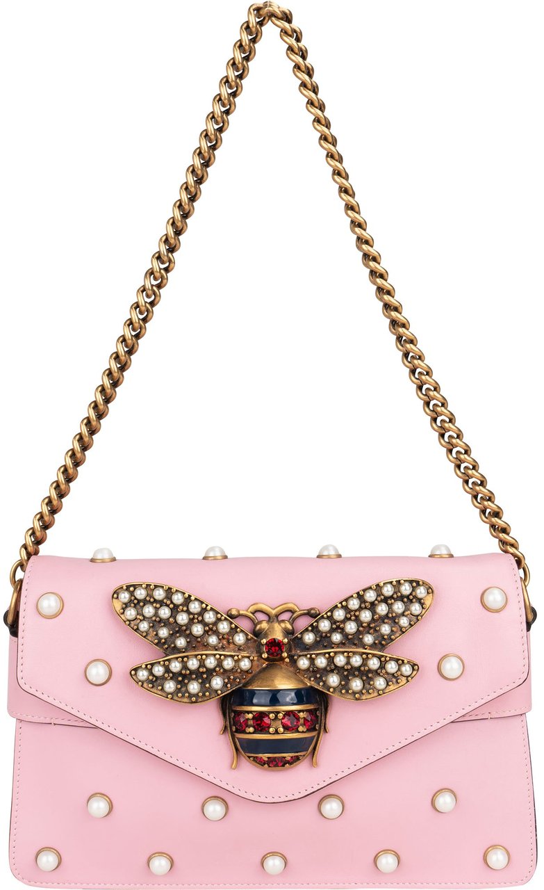 Gucci Gucci Pink Leather Queen Margaret Bee Shoulder Bag Roze